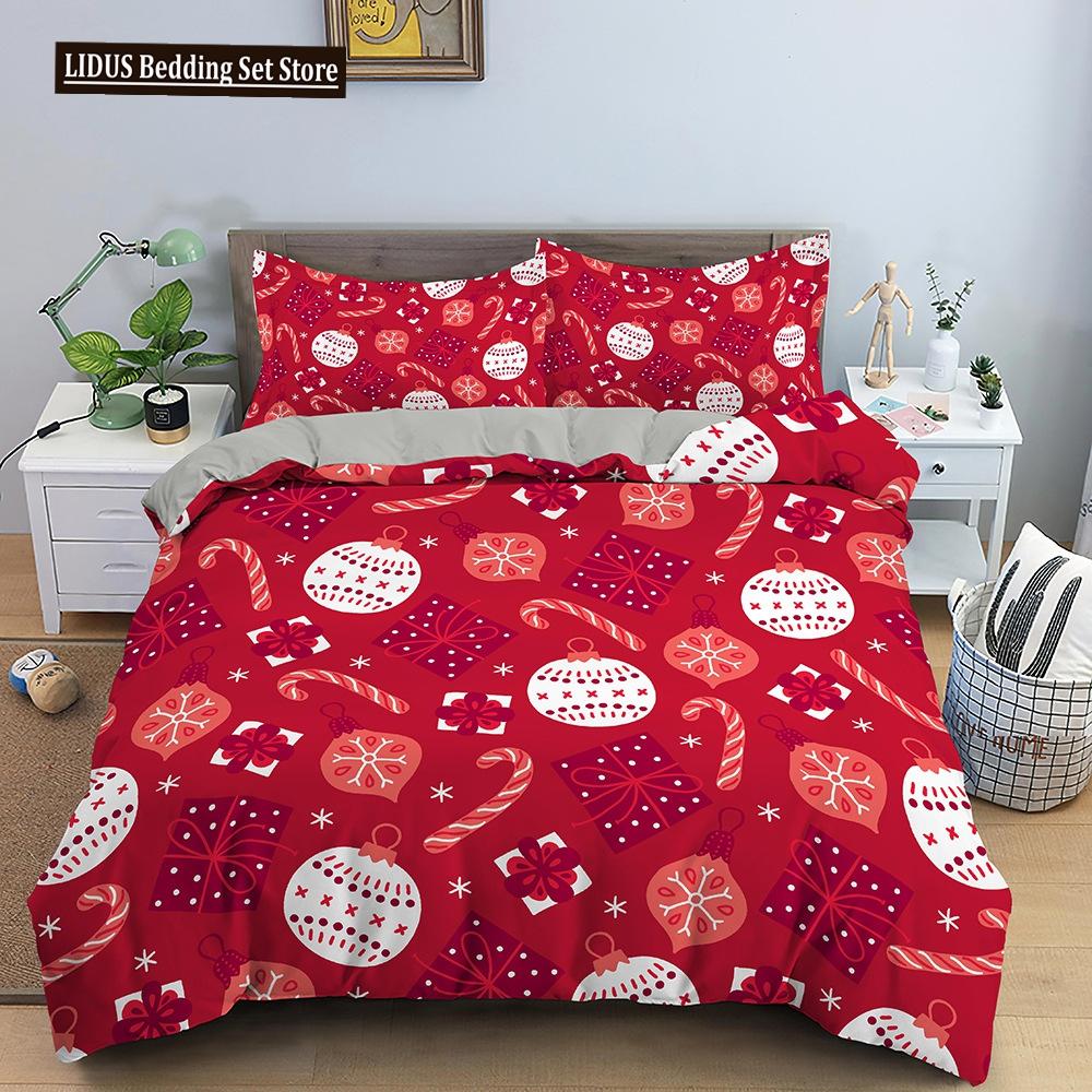Red Christmas King Queen Duvet Cover Cartoon Santa Claus Bedding Set For Kid Boy Girl Happy Holiday 2/3pcs Polyester Quilt Cover