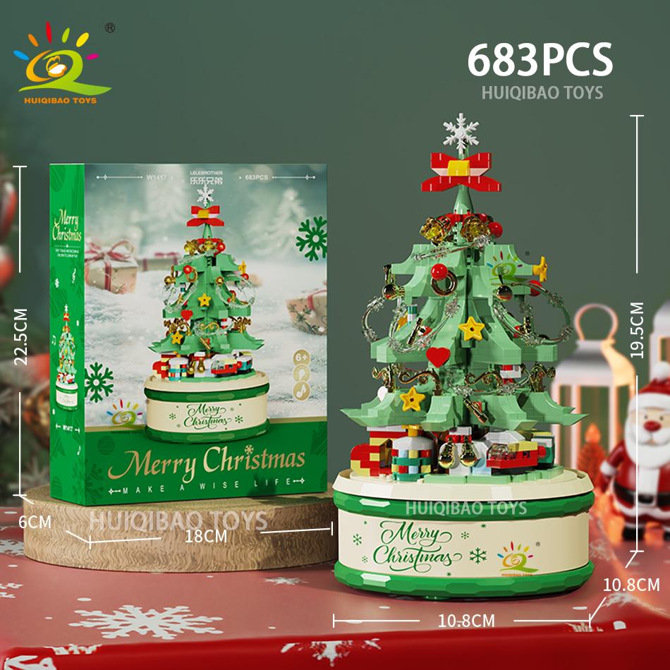Non-Toxic Children Christmas Tree Santa Claus Mini Music Box Model Micro Bricks Building Block Diy Bricks Toys For Adult Gift