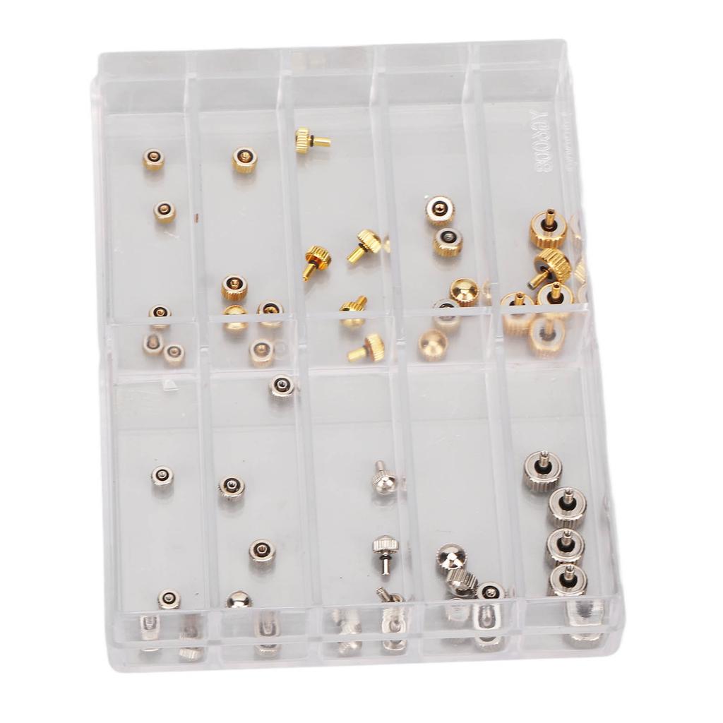 Watch Crowns Parts Waterproof Stainless Steel Flat Head Precise Watch Spare Repairing Crowns with Storage Box