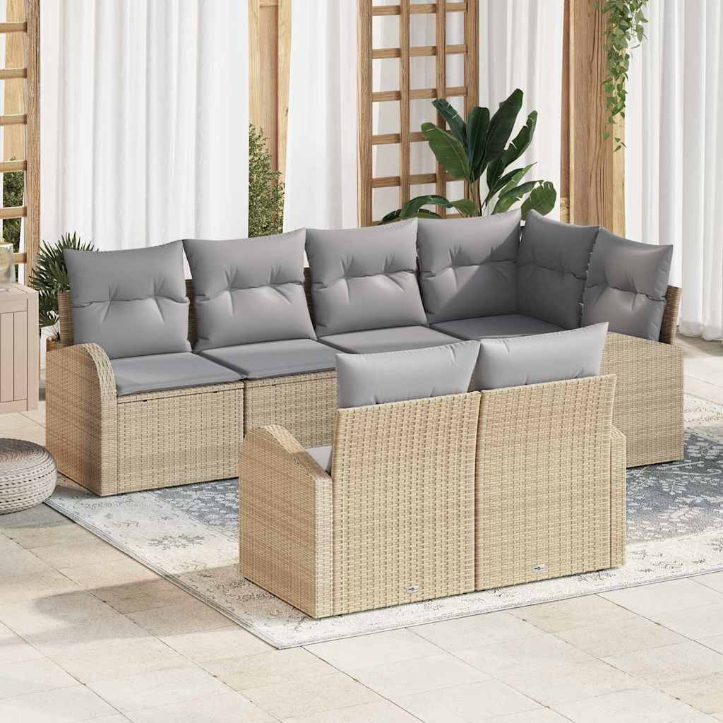 Garden Sofa Set Beige Poly Rattan