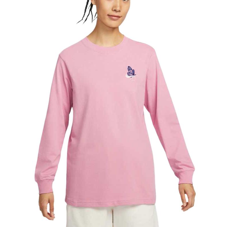 

Nike Классическая Мода Простая Универсальная Футболка с Длинным Рукавом Обычного Кроя Женские Топы Элемент-Розовый HJ3632-699 S