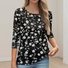 Women's Fashion Casual Round Neck 3/4 Sleeve Loose Printed T-Shirt Ladies Top