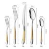 Star Diamond Stainless Steel Gold-Plated Flatware Set: Luxury Knife, Fork, and Spoon for Upscale Dining.