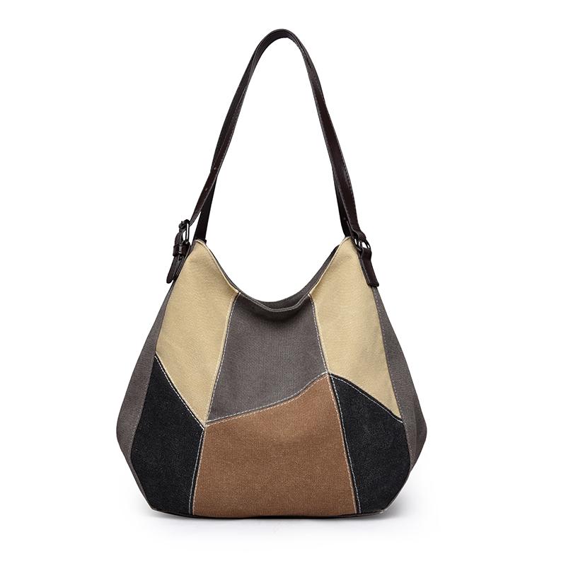 Women's Shoulder Bag Large Capacity Tote Bag Contrast Color Stitching Canvas Bag