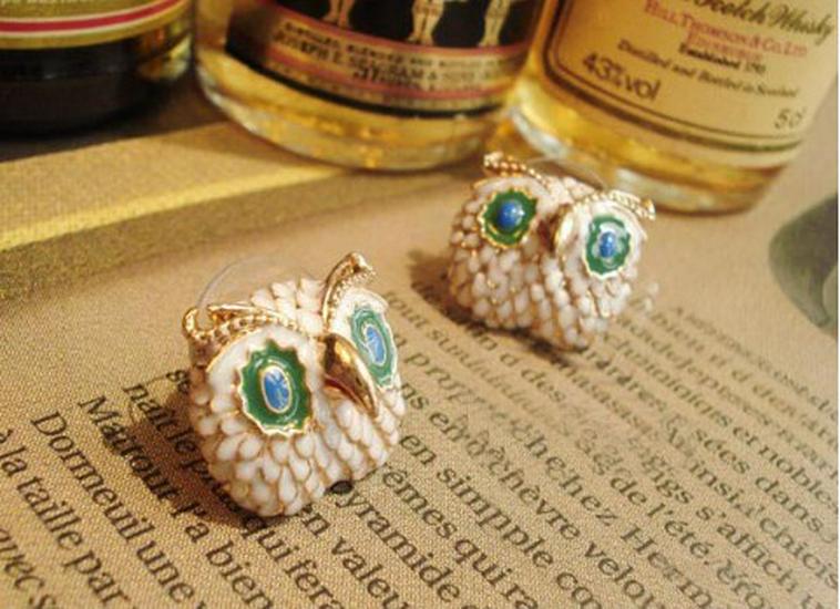Korean Style Cute Painted Owl Earrings