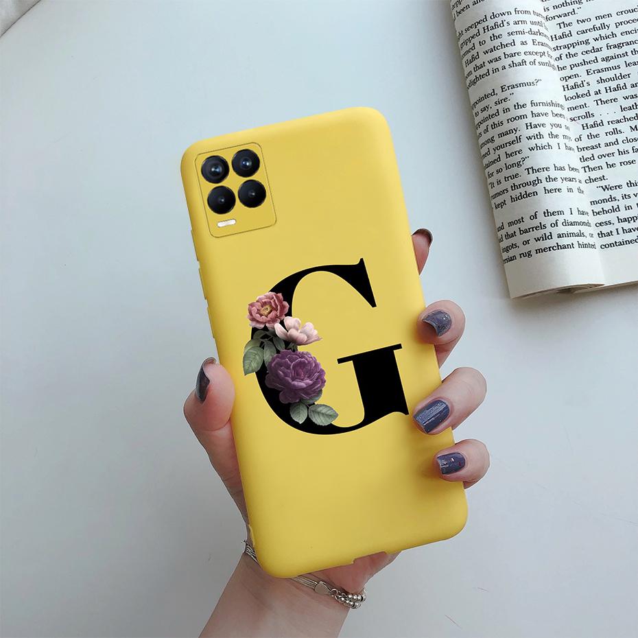 For Realme 8 Pro Case Silicon Soft Letter Monogram Flowers Phone back cover For Oppo Realme8 4G RMX3085 Realme 8 Pro Bumper Case