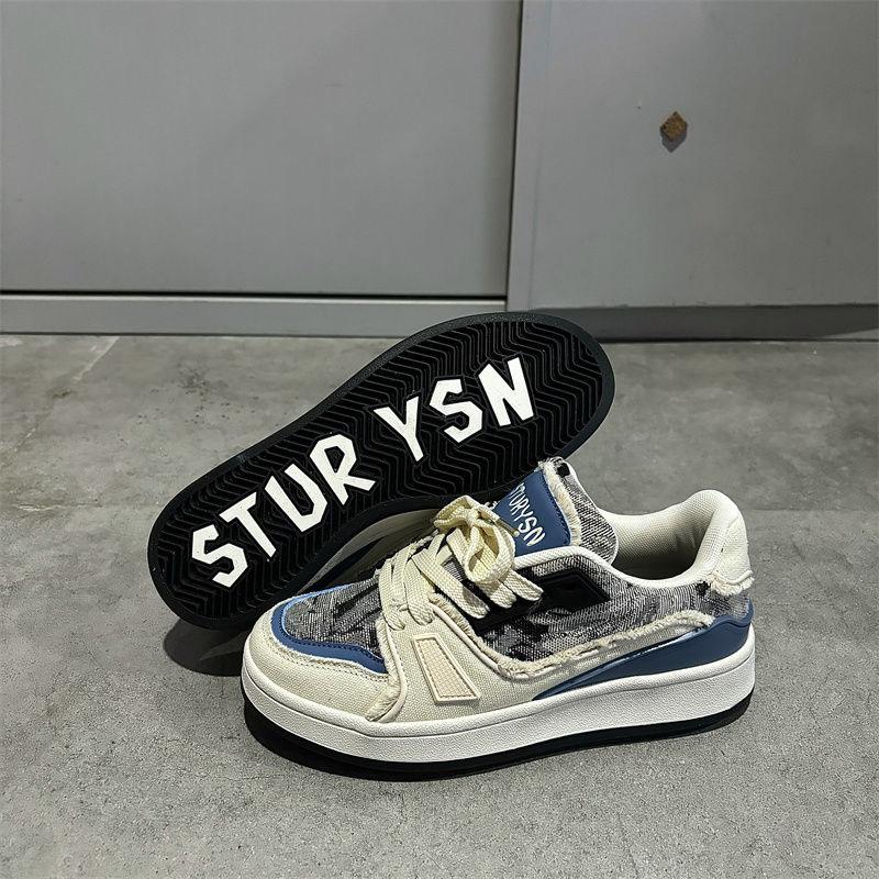 

Весна новий студентський повсякденний корейська версія модний нішевий ретро кеди жіночі інста вулична зйомка Харадзюку мода хлібні туфлі 42 джинсовий синього кольору