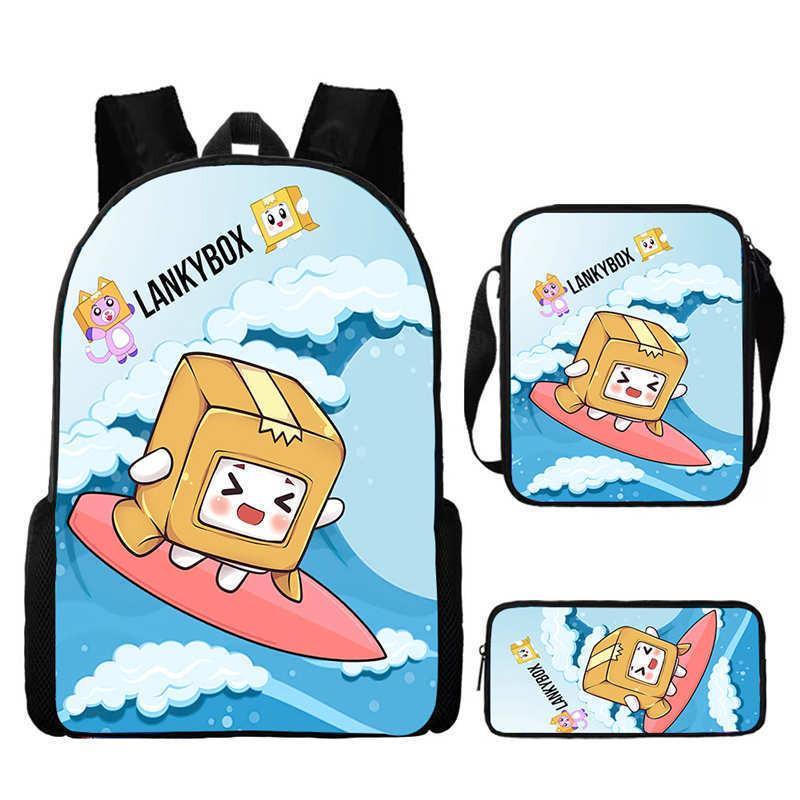 Lankybox Cartoon Pattern Backpack Shoulder Bag Pencil Case Three Piece Set