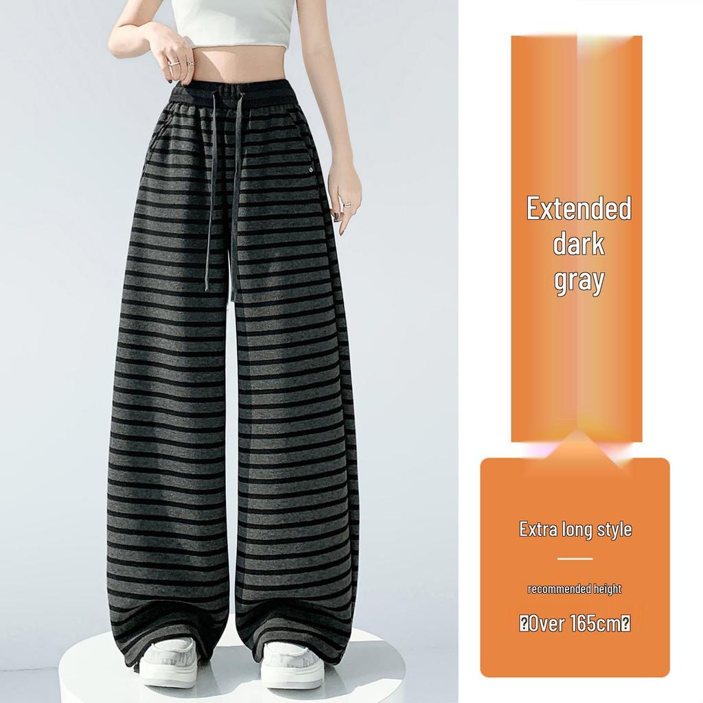 Women’s Spring Striped High-Waisted Wide-Leg Drawstring Pants - Casual Color Block, Loose, Slimming, Two-Wear Style.
