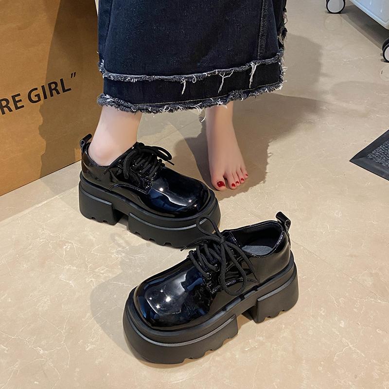 Fashion Aphixta 7.5cm Square Heel Ankle Boots Patent Leather Sneakers Women's Shoes Chunky Sole Lace Up Black Boots Shoes Women