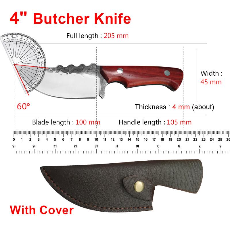 4 Inch Stainless Steel Utility Knife Kitchen Boning Knife Meat Cleaver Butcher Knife Forging Fish Knife Wood Handle Cooking Tool