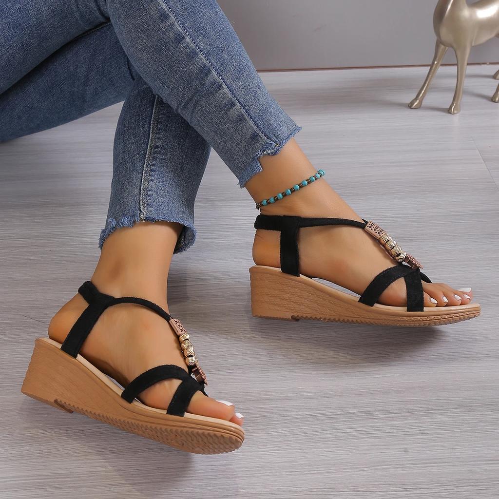 Fashion Wedge Sandals for Women Summer 2025 Comfortable Non Slip Beach Shoes Woman PU Leather Platform Roman Sandalias