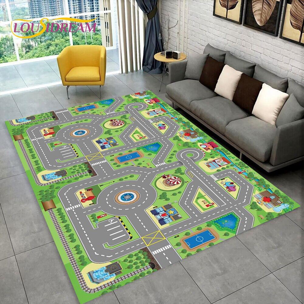 Highway City Child Playmat Large Carpet Rug for Home Living Room Bedroom Sofa Doormat Decor Kid Play Area Rug Non-slip Floor Mat