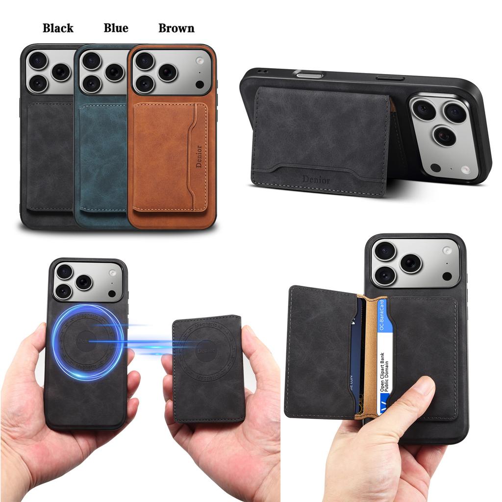 Denior applies to iPhone17Pro magnetic suction Apple 16 leather case insert card magsafe separation 15 mobile phone case 14