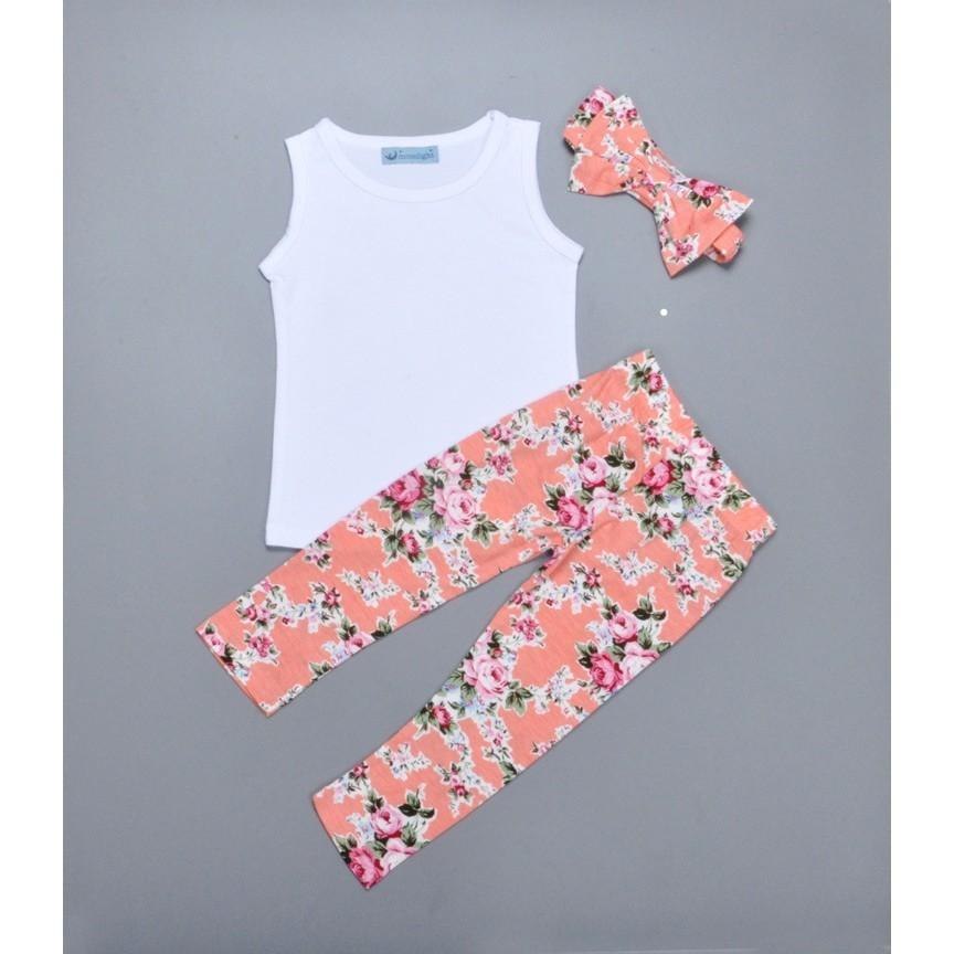 Adorable Toddler Girls Kids Floral Tops Pants Trousers Headband 3pcs Outfits Set Clothes