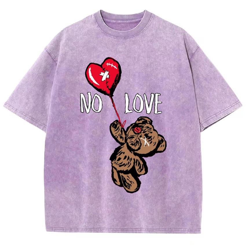 Bear Heart Print Women's T-Shirt Washed Denim Loose Plus Size Short Sleeve New Casual Trend Funny Top