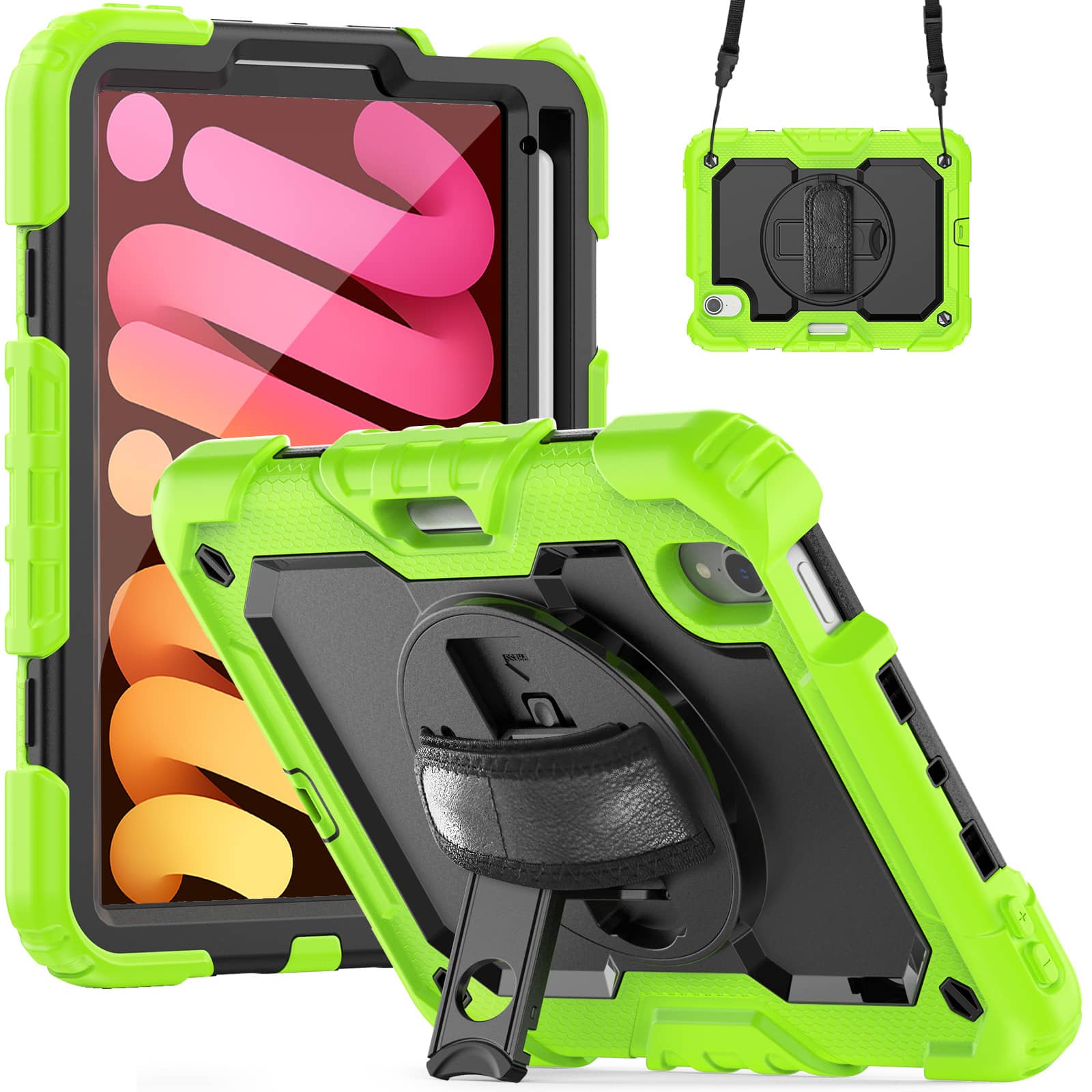 

Case for IPad Mini 7 (A17 Pro)2024/ Mini 6 8.3 with Screen Protector Pencil Holder [360 Rotating Hand Strap] &Stand Shockproof For iPad Mini 7 6