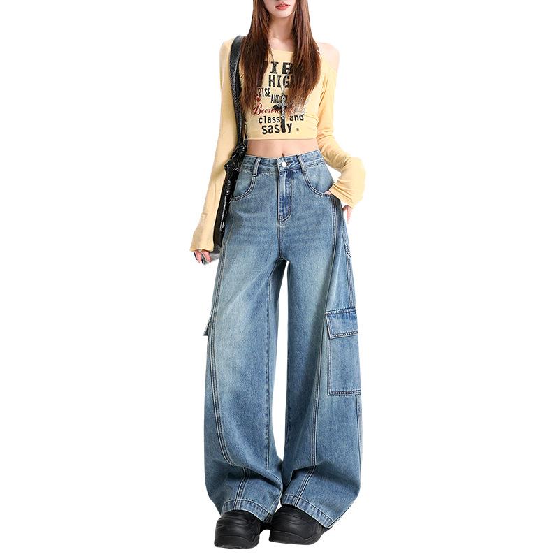 Women's Retro Light Blue Wide-Leg Jeans - Slimming Loose Fit (Spring 2026 Collection)