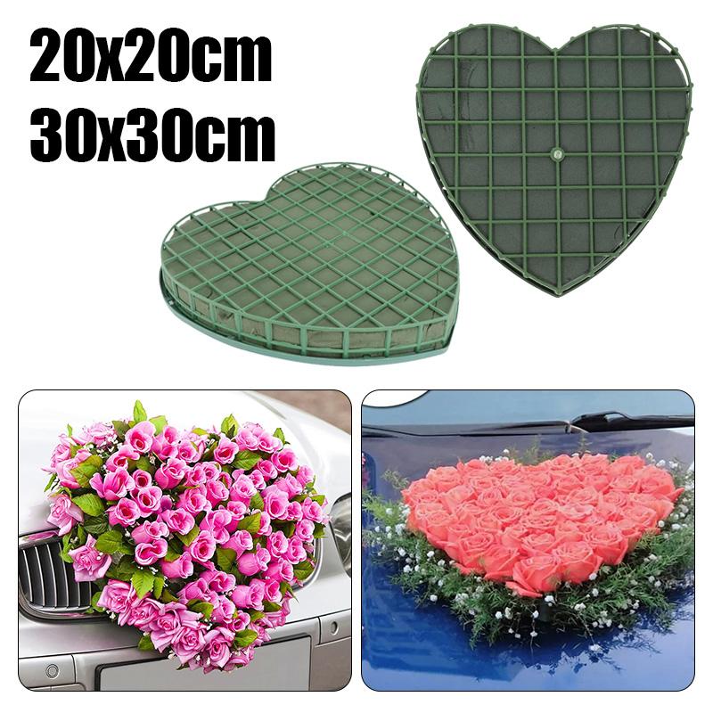 DIY Wedding Car Heart Shape Flower Foam Cage Box with Suction Cup Green Styrofoam Wet Floral Block Artificial Mud Florist Party