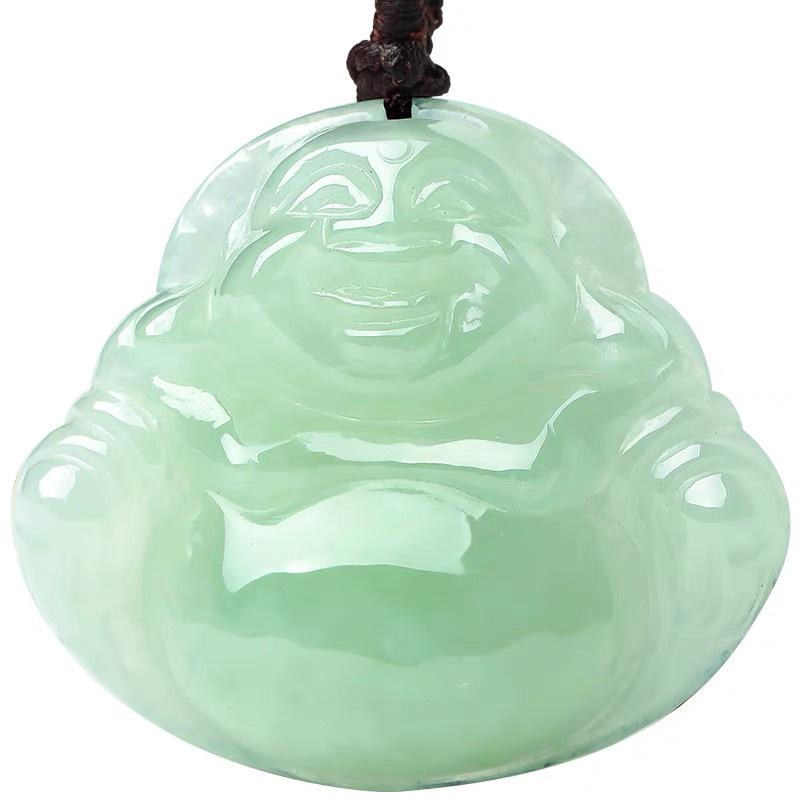 Jade Buddha Pendant Necklace - Maitreya Laughing Buddha Design for Men and Women