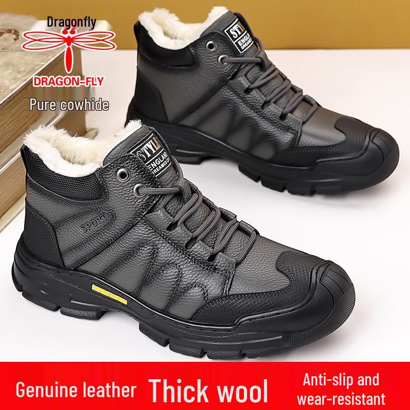 Мужские зимние ботинки Dragonfly из натуральной кожи с высоким голенищем флисовой подкладкой и нескользящей подошвой 41 5650₽