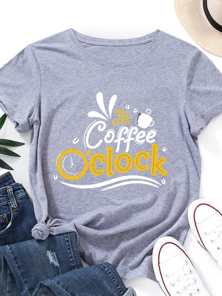 It's Coffee Clock Print Women T Shirt Short Sleeve O Neck Loose Women Tshirt Ladies Tee Shirt Tops Clothes Camisetas Mujer
