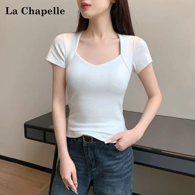 La Chapelle Snowflake Ribbed French Square Neck Short Sleeve T-shirt XL