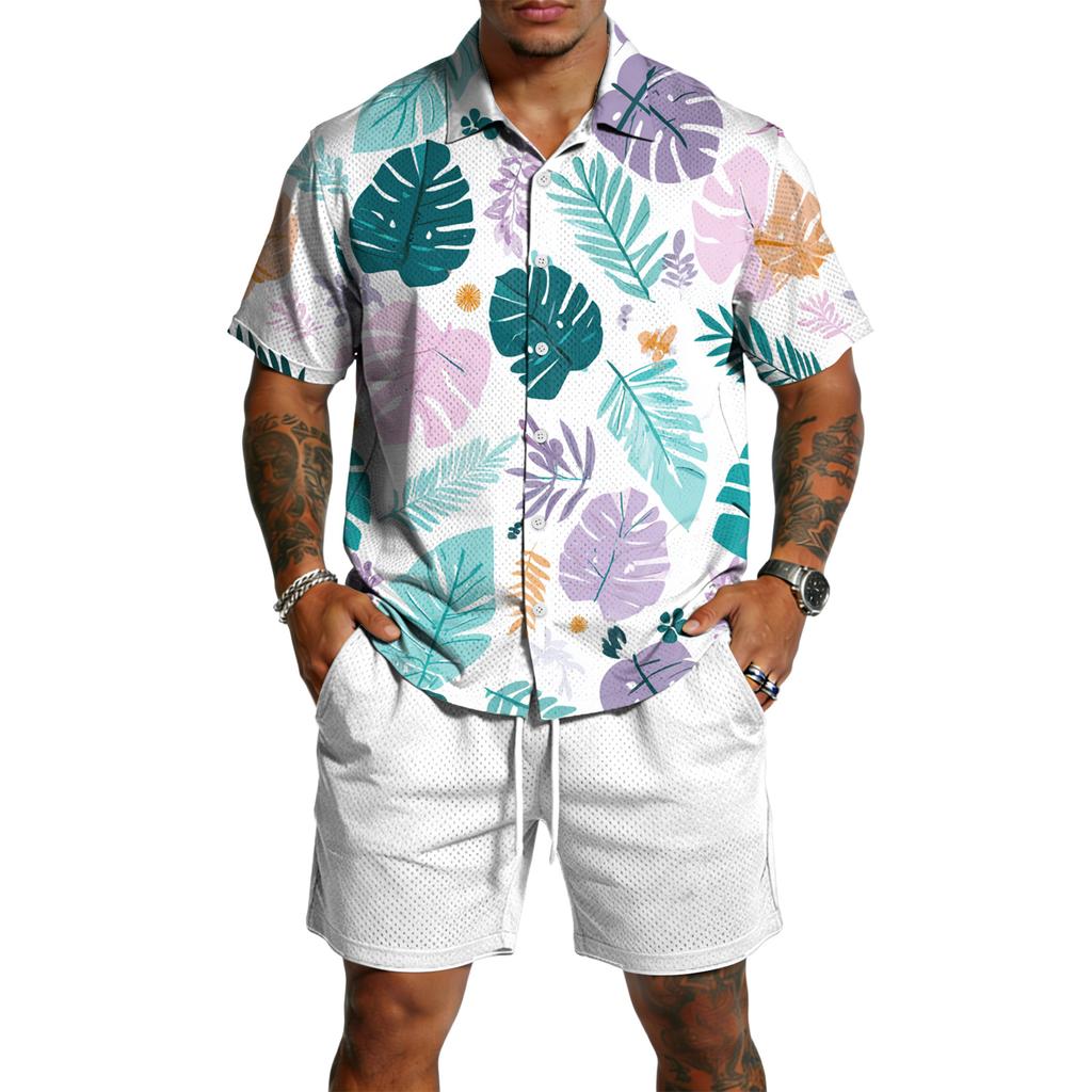 Men's Casual Lightweight Breathable Short-Sleeve Shirt And Shorts Set