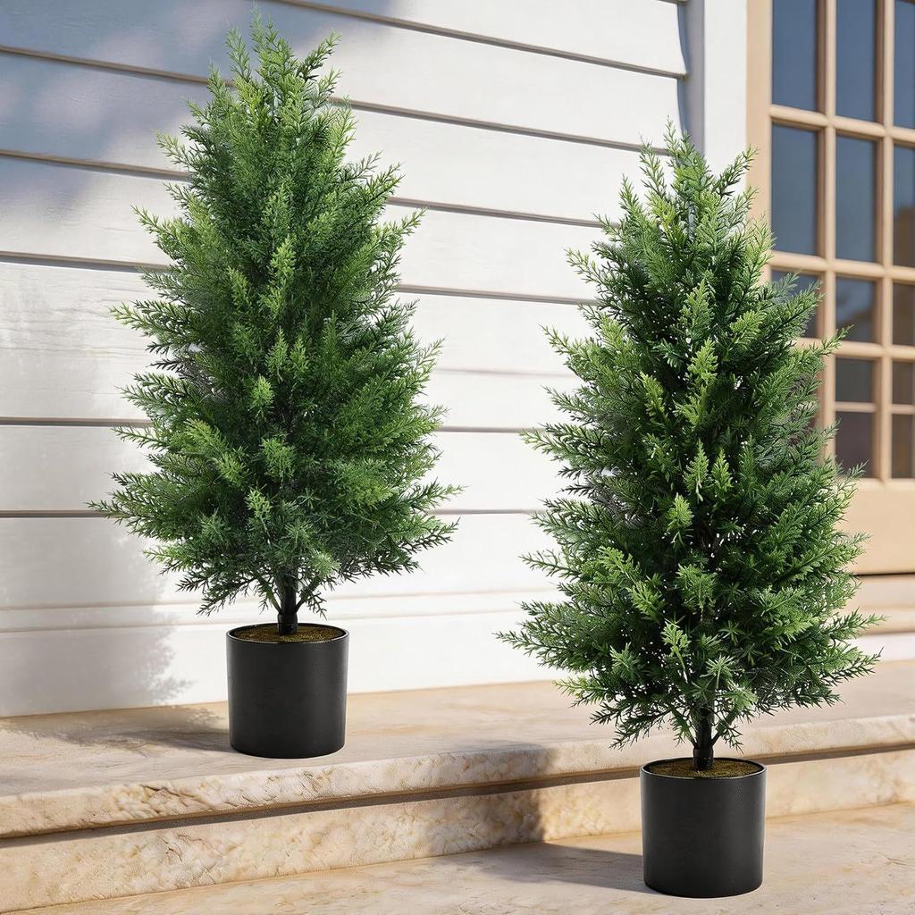 Detachable Cedar Pine & Cypress Potted Green Plants for Home Decoration - Pure PE Christmas Tree