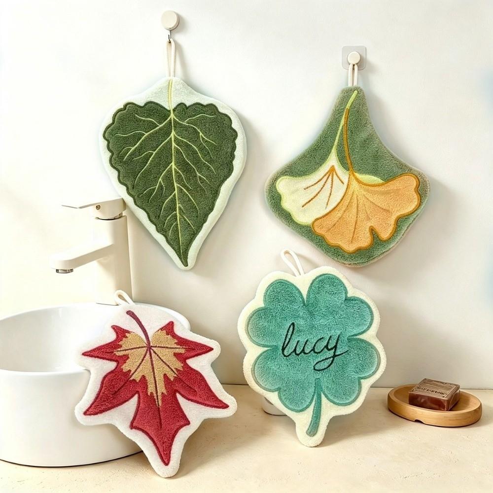 Soft Leaf Hand Towel Hanging Kitchen Handkerchief Portable Cleaning Towel for Bathroom Kitchen