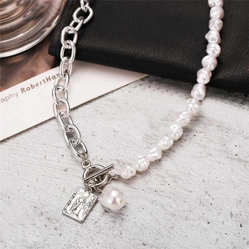 Fashion Chain Pearl Necklace for Women Baroque Pearl Metal Charm Pendant Necklaces Choker Snake Chain Jewelry Gold Silver Color