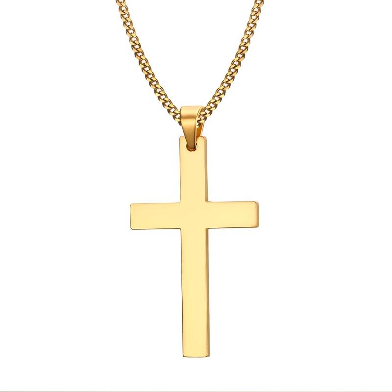 Vnox 24 Men s Stainless Steel Cuban Chain Necklace Simple Cross Gold-Color/Black/Silver Color Pendant 50cm