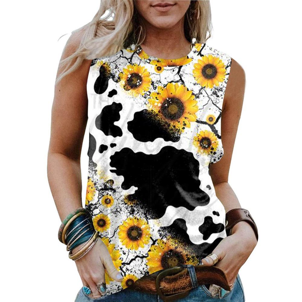Summer Sunflower Leopard 3D Print Tank Top Women Streetwear Casual Y2k Tops Oversized Vest Off Shoulder Sleeveless Girl Camisole
