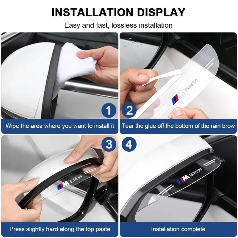 2025 Hot 2Pc PVC Car Rearview Rain Eyebrow Transparent Stickers For BMW M Performance 1 3 5 7 Series M3 M4 M5 M6 X1 X3 X5 X6 X7