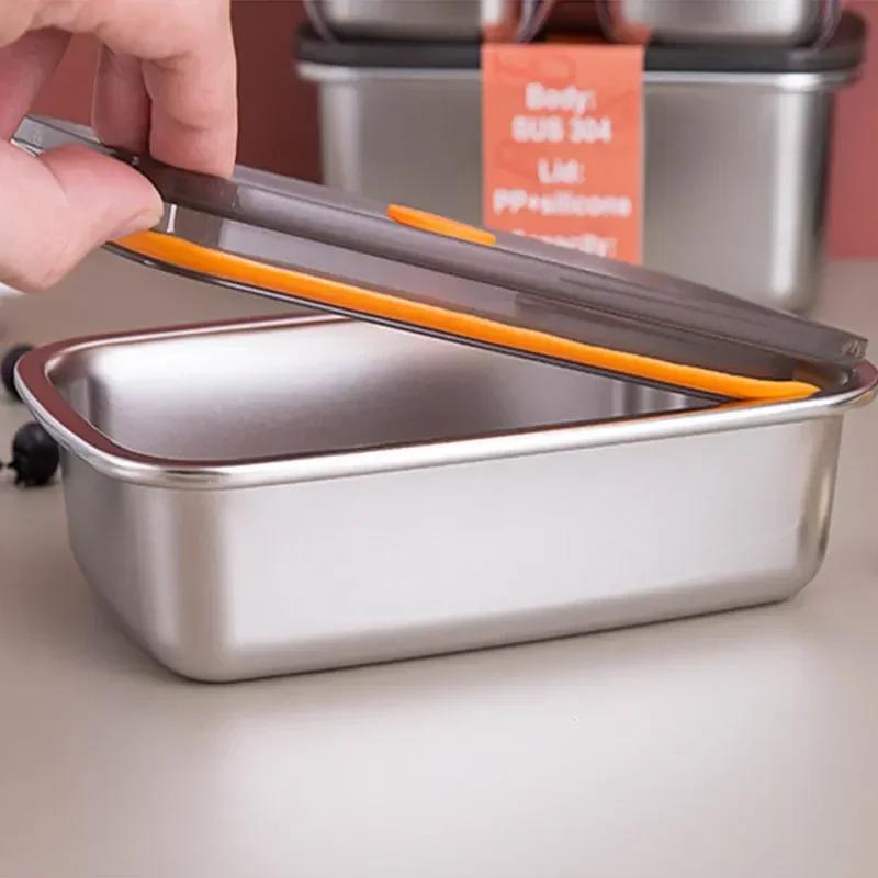 250ML/600ML/1000ML 304 Stainless Steel Bento Lunch Box with Lid Food Containers Fresh-keeping Box Home Leak-Proof Storage Box