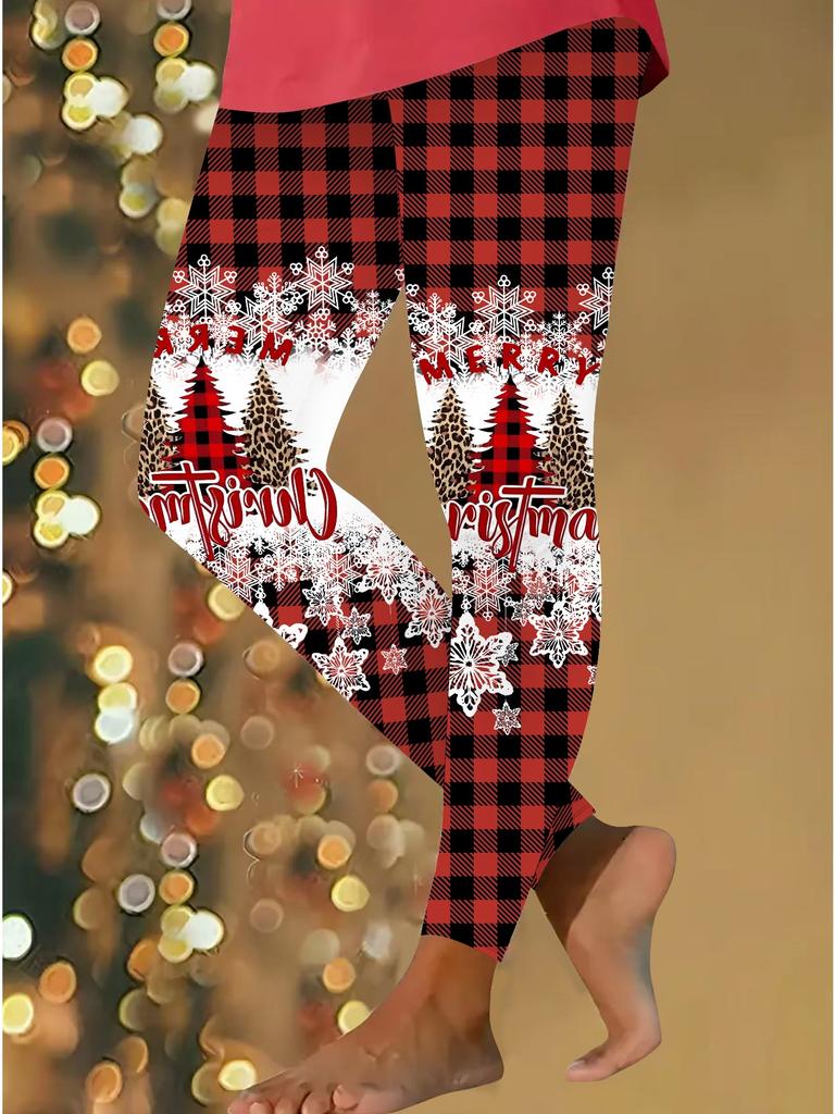 Damen Weihnachts-Festival-Drucke Stretch Yoga Leggings Fitness Laufen Gym Sport Aktivhosen