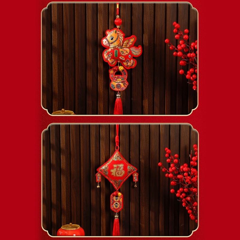 Pack Of 2 Chinese New Year Plush Decoration for Entrance Living Room Easy To Install Spring Festival Ornaments