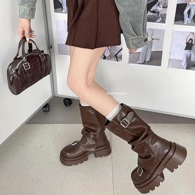 Retro-Martin-Stiefel mit dicker Sohle für Damen, neue, höhenverstärkende, vielseitige Stiefel mit dicker Ferse und Mittelsohle für Frühling und Herbst