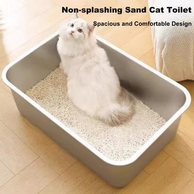 Kattenbak Gemakkelijk schoon te maken Roestvrijstalen huisdiertoilet Grote ruimte Lage instap Kattenbak voor katten Konijnen Fretten