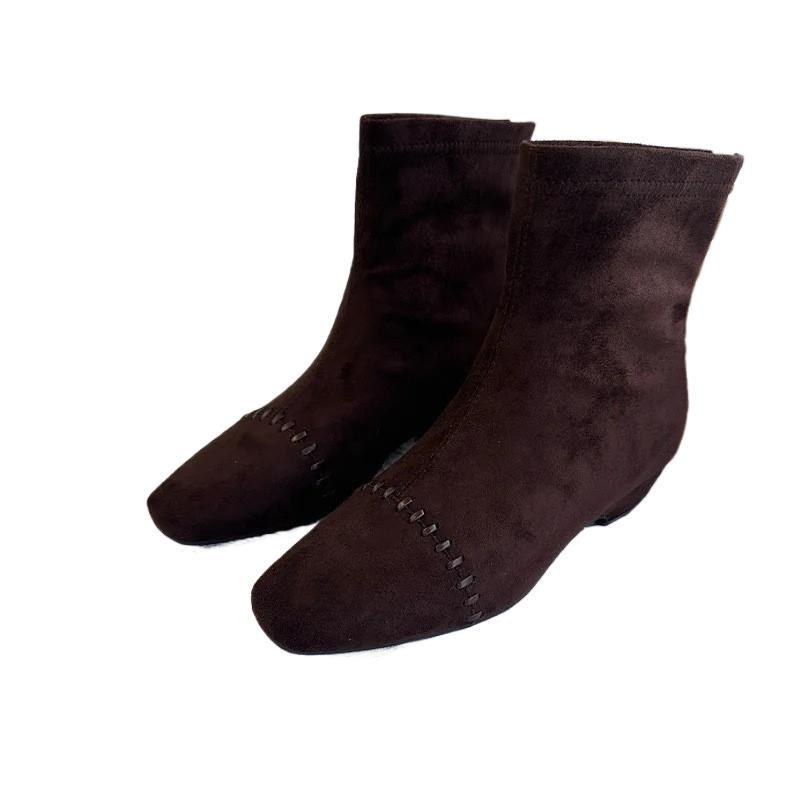 2025 Women's French Retro Suede Ankle Boots: New Winter Chunky Heel Slimming Martin Boots