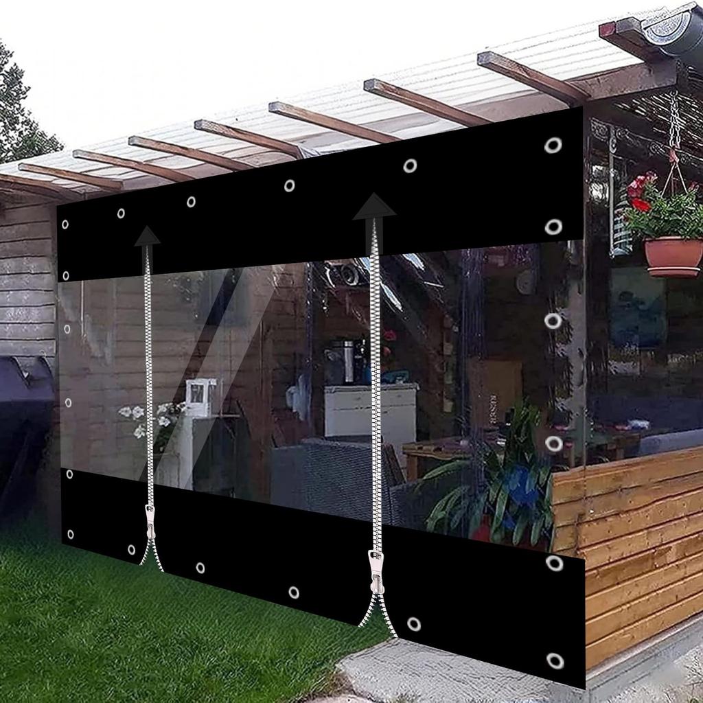 420 G/m² PVC Tarpaulin Transparent with Zip, Waterproof Tarpaulin for Outdoor Furniture, Porch, Pergola