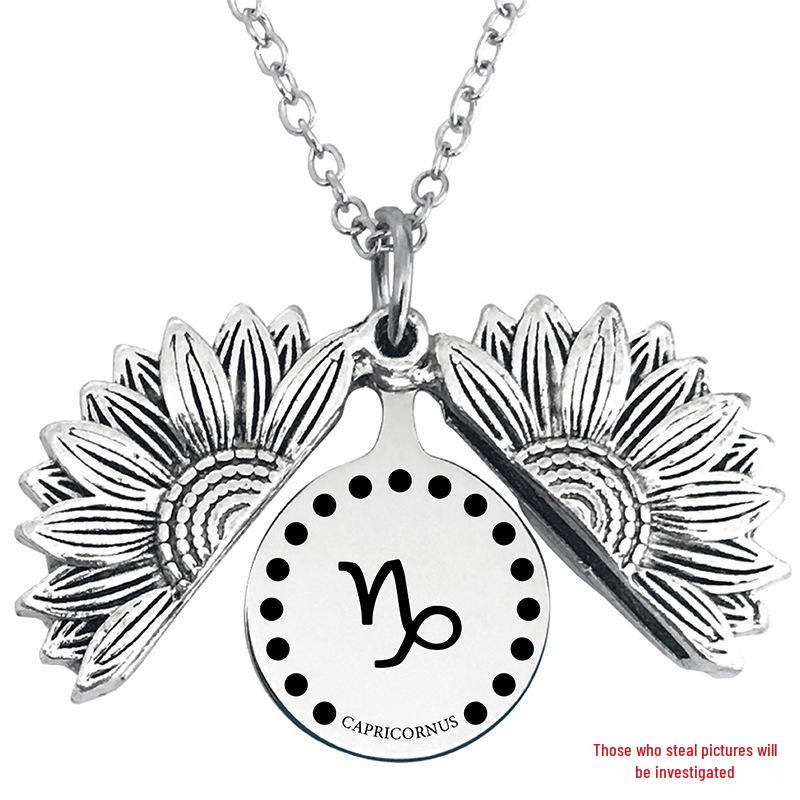 Twelve Constellations Sunflower Titanium Steel Pendant Necklace - European & American Holiday Gift