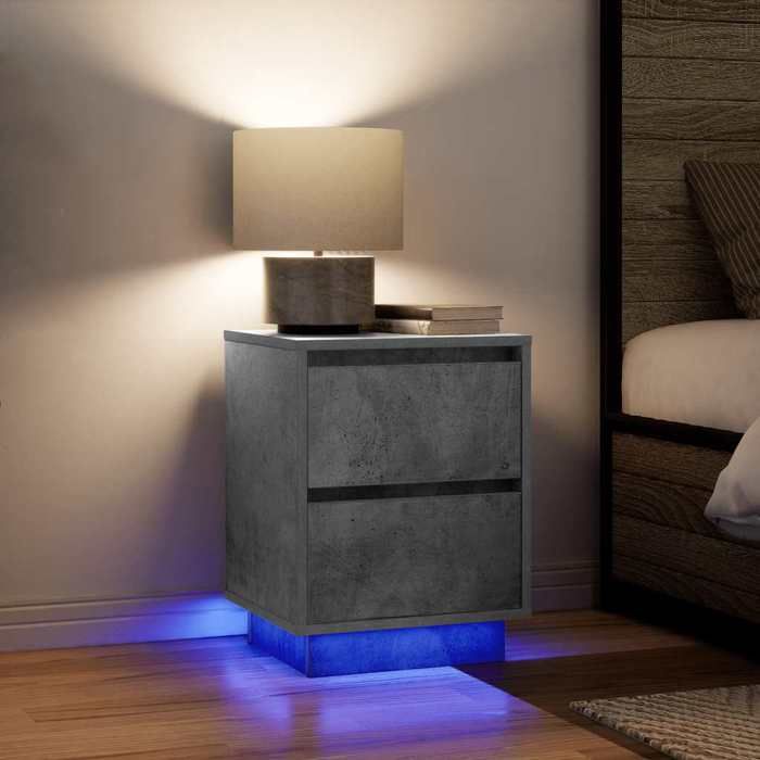 VidaXL Bedside Tables with LED Lights 2 Pcs Concrete Grey 38x34x50 Cm, Nightstand, Bed Table, Side Table, 861290