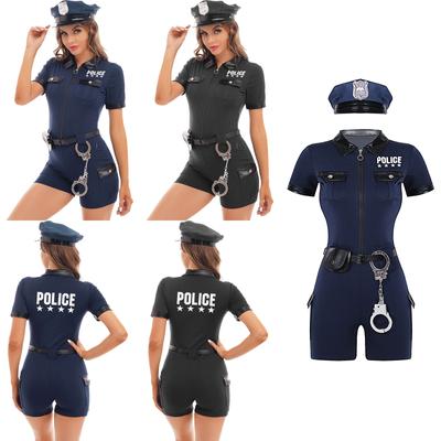 Womens Police Officer Uniform Outfits Halloween Cosplay Costume with Belt Purse Hat Cuffs