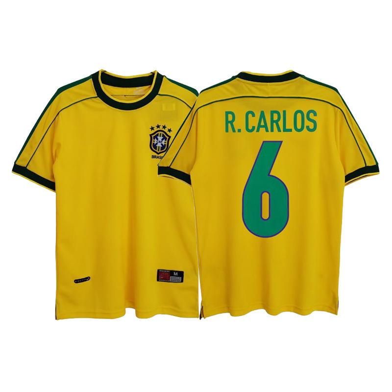 98-02 Brazil Home Jersey No. 6 Carlos No. 7 Ronaldinho No. 9 Ronaldinho Retro Classic Jersey