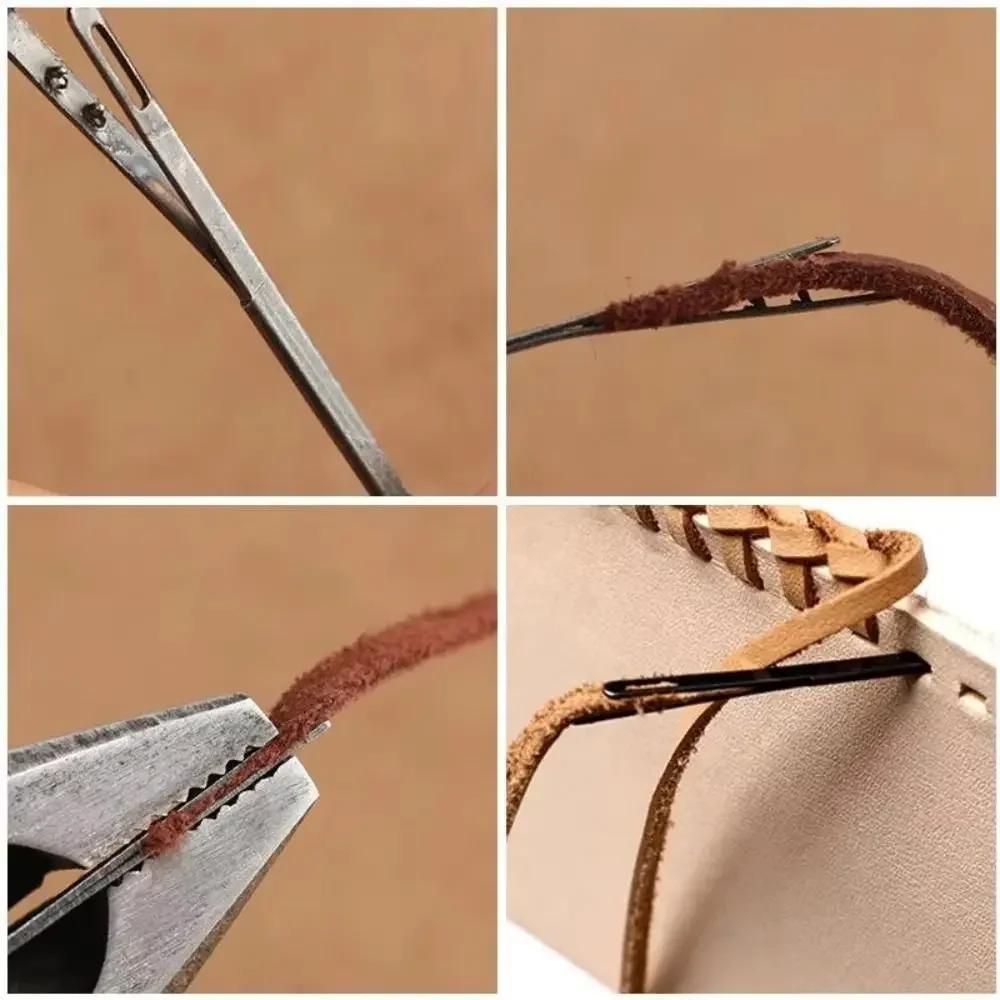 DIY Single Holes Leather Rope Crochets Double Holes Flat Head Leather Rope Woven Sewing Tools Hand Lace