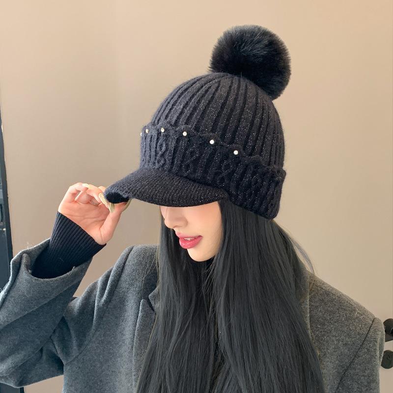 Korean Style New Autumn and Winter Warm Woolen Hat Plus Velvet Ear Protection Fur Ball Versatile Pullover Hat Trend