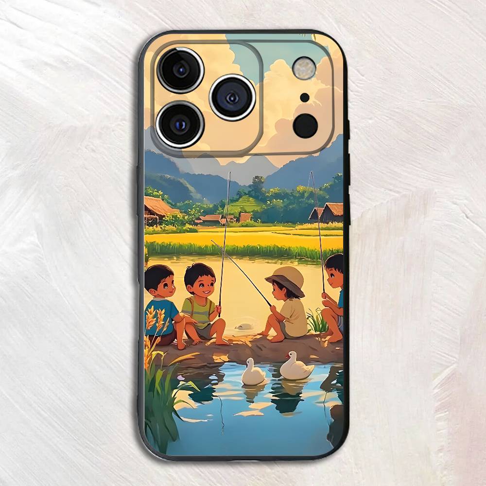 

Cute Leisurely Children Silicone Phone Case For iPhone 17 16 15 14 13 12 11 X XS Plus Pro Max Shockproof Soft Cover iPhone12mini