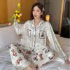 Cartoon Bear Autumn and Winter Pajamas Women's Golden Velvet Lapel Cardigan Long Sleeve Trousers Simple Casual Home Clothes