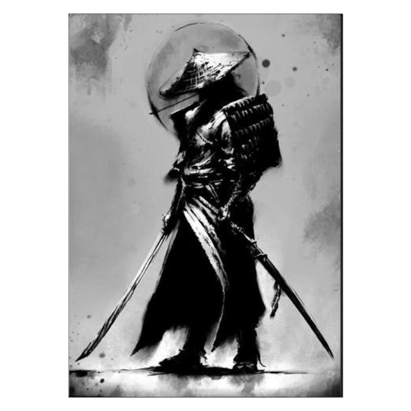 Black and White Japan Samurai Portrait Wall Art Canvas Painting Japanese Warriors Wall Mural Canvas Posters for Living Room Bedroom No Frame